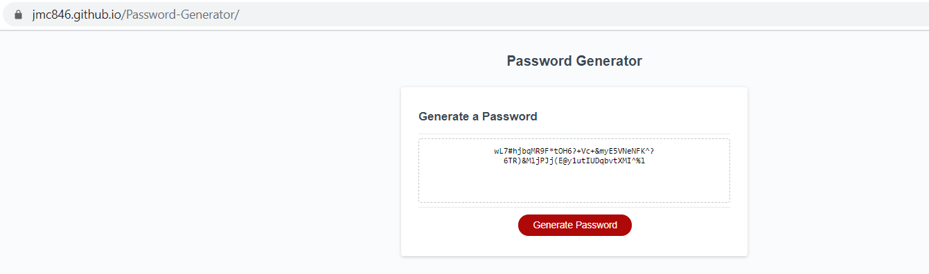 Completed Generated Password